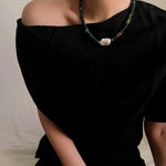 Moss Agate & Baroque Pearl Beaded Necklace - floysun