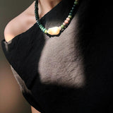 Moss Agate & Baroque Pearl Beaded Necklace - floysun