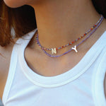 Mother - of - Pearl Alphabet Colorful Zircon Beaded Necklace - floysun