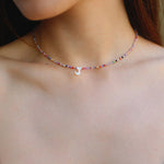 Mother - of - Pearl Alphabet Colorful Zircon Beaded Necklace - floysun