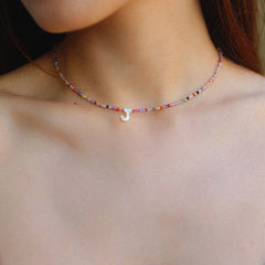 Mother - of - Pearl Alphabet Colorful Zircon Beaded Necklace - floysun