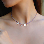 Mother - of - Pearl Alphabet Colorful Zircon Beaded Necklace - floysun