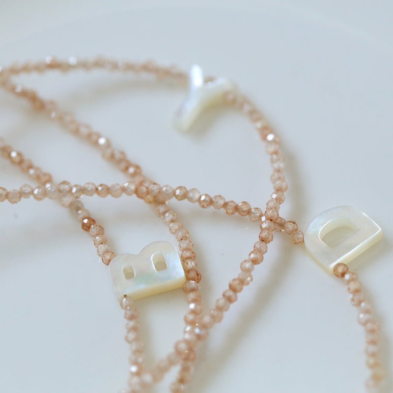 Mother - of - Pearl Alphabet Colorful Zircon Beaded Necklace - floysun