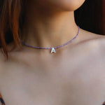 Mother - of - Pearl Alphabet Colorful Zircon Beaded Necklace - floysun