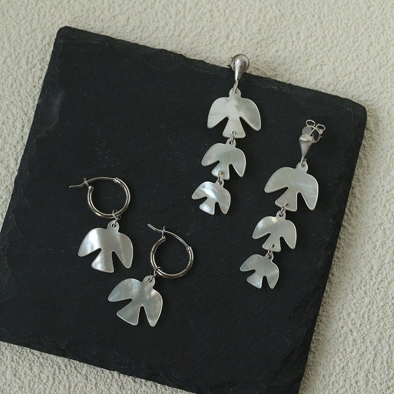 Mother - of - Pearl Bird Earrings 925 Sterling Silver Lightweight Earrings - floysun