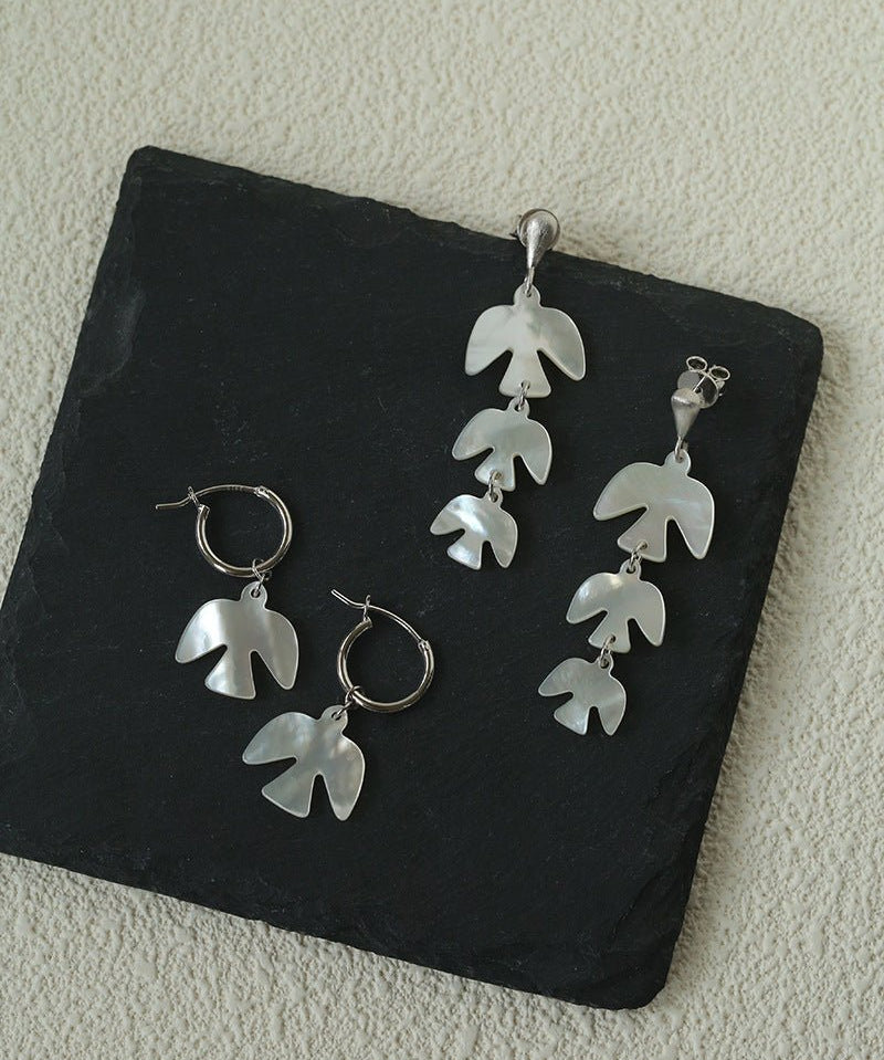Mother - of - Pearl Bird Earrings 925 Sterling Silver Lightweight Earrings - floysun