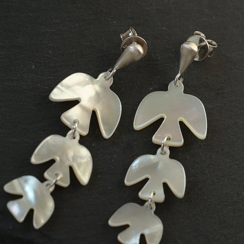 Mother - of - Pearl Bird Earrings 925 Sterling Silver Lightweight Earrings - floysun