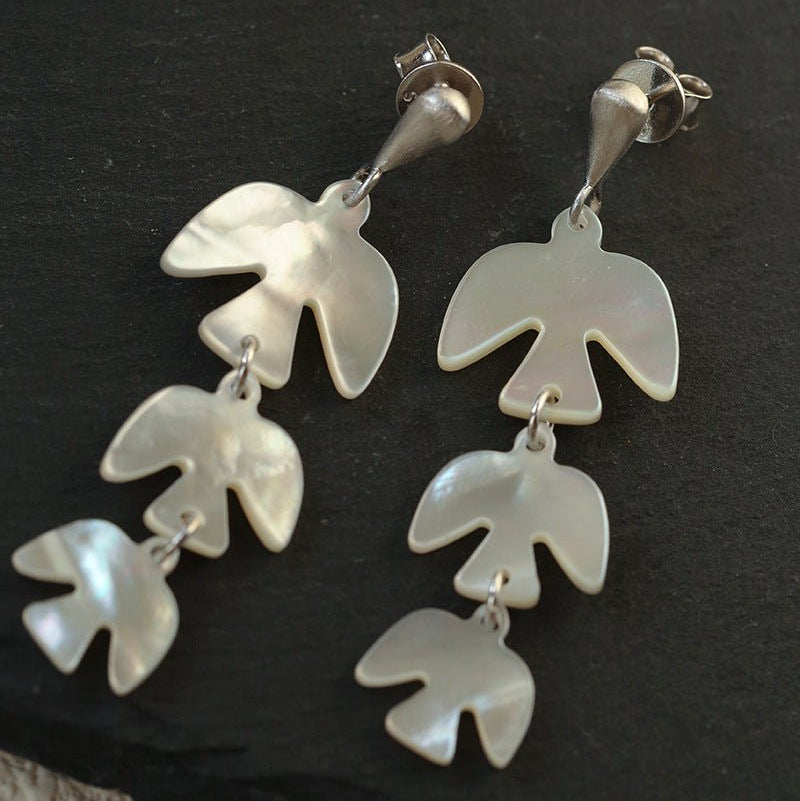 Mother - of - Pearl Bird Earrings 925 Sterling Silver Lightweight Earrings - floysun
