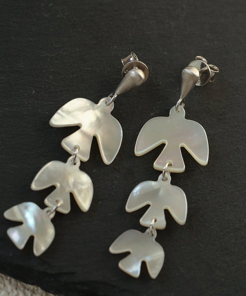Mother - of - Pearl Bird Earrings 925 Sterling Silver Lightweight Earrings - floysun