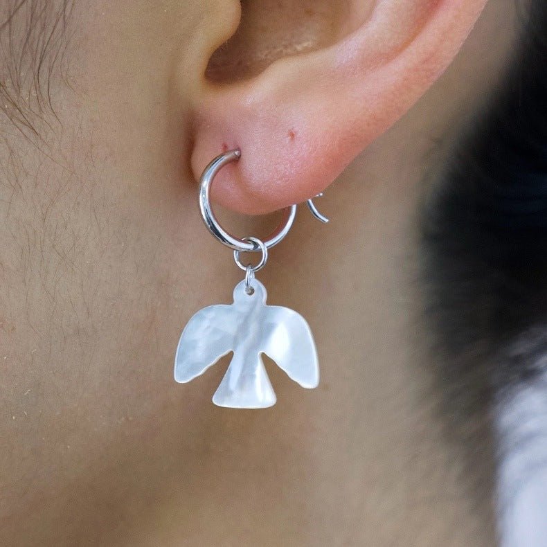 Mother - of - Pearl Bird Earrings 925 Sterling Silver Lightweight Earrings - floysun