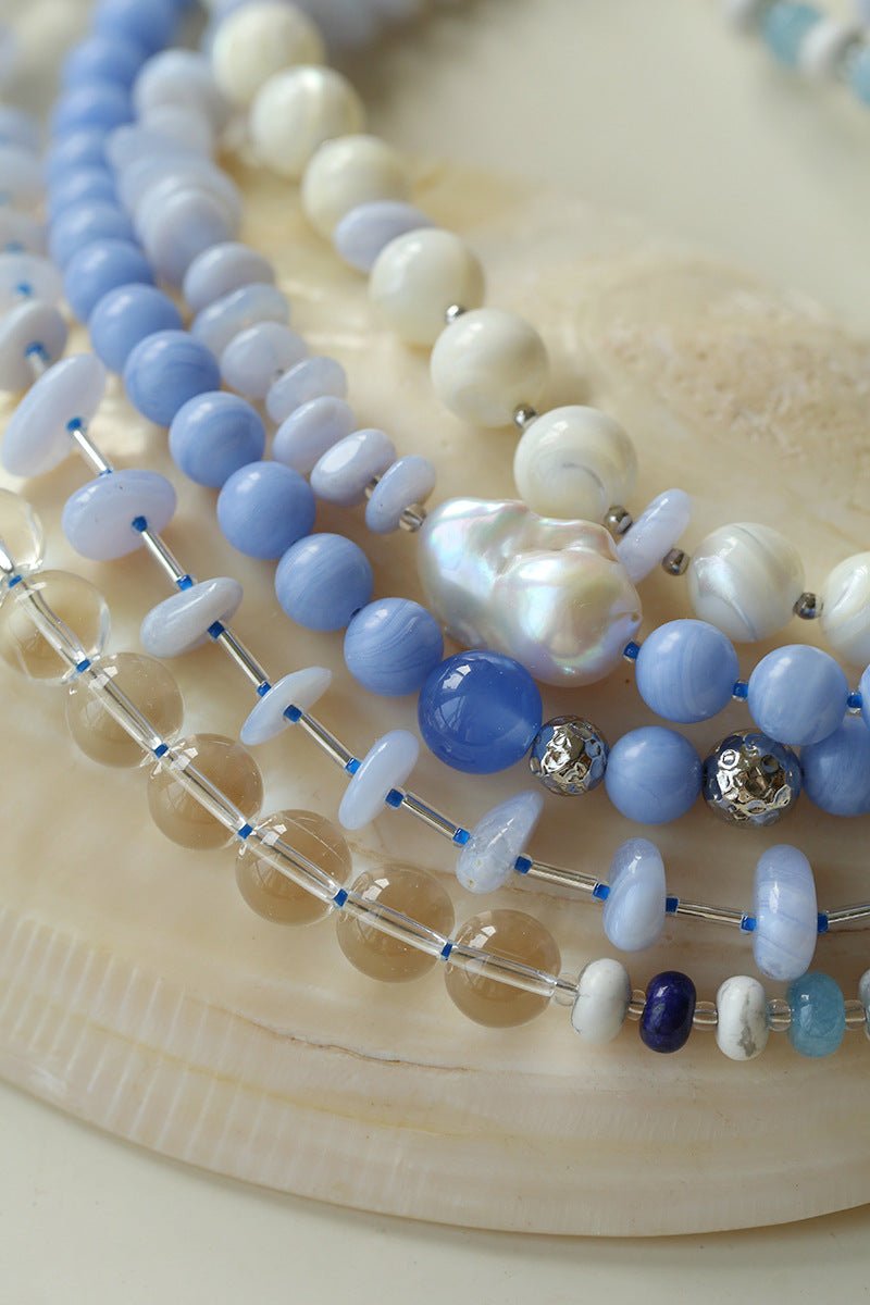 Mother of Pearl & Blue Lace Agate Necklace - floysun