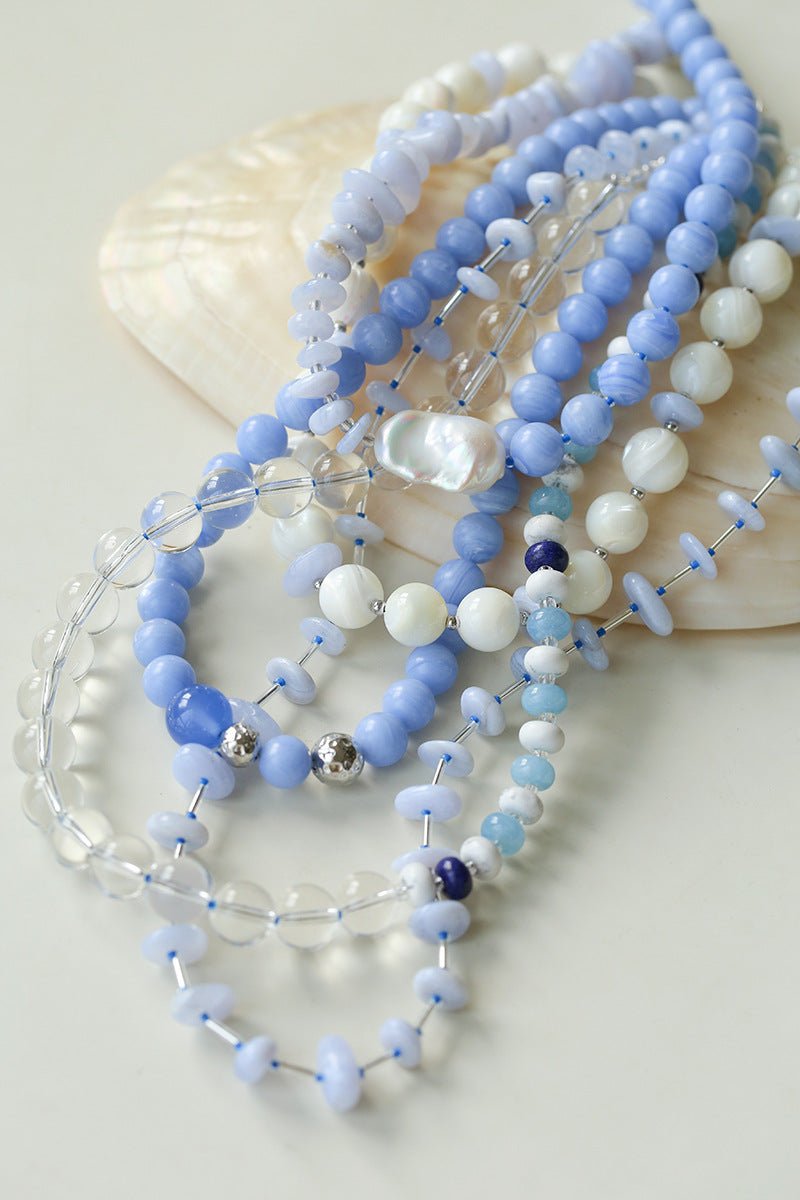 Mother of Pearl & Blue Lace Agate Necklace - floysun