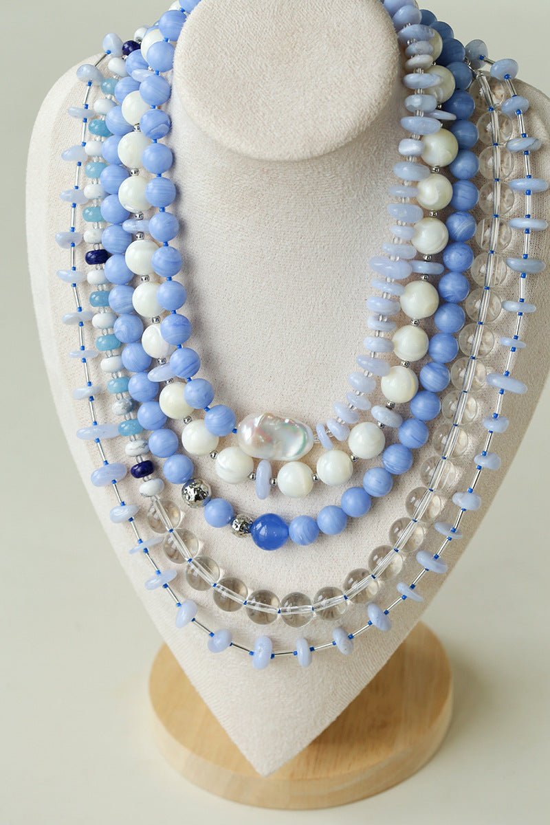 Mother of Pearl & Blue Lace Agate Necklace - floysun