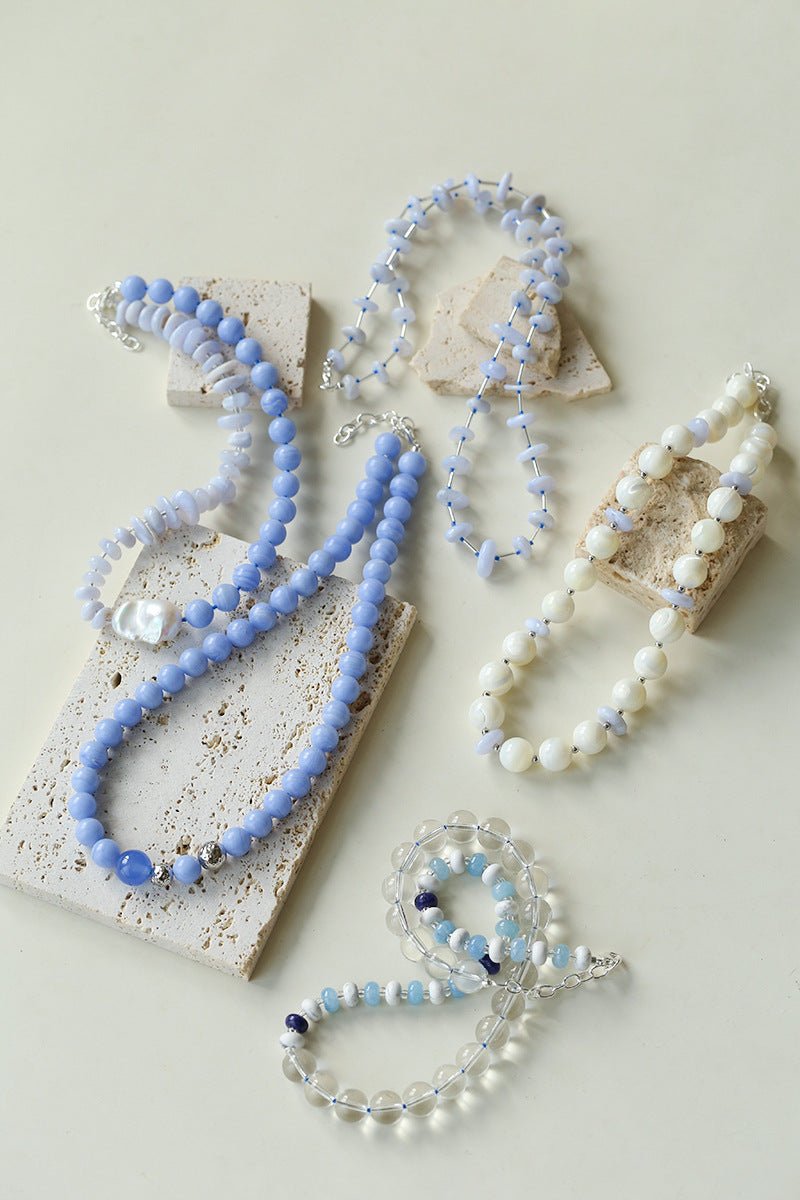 Mother of Pearl & Blue Lace Agate Necklace - floysun