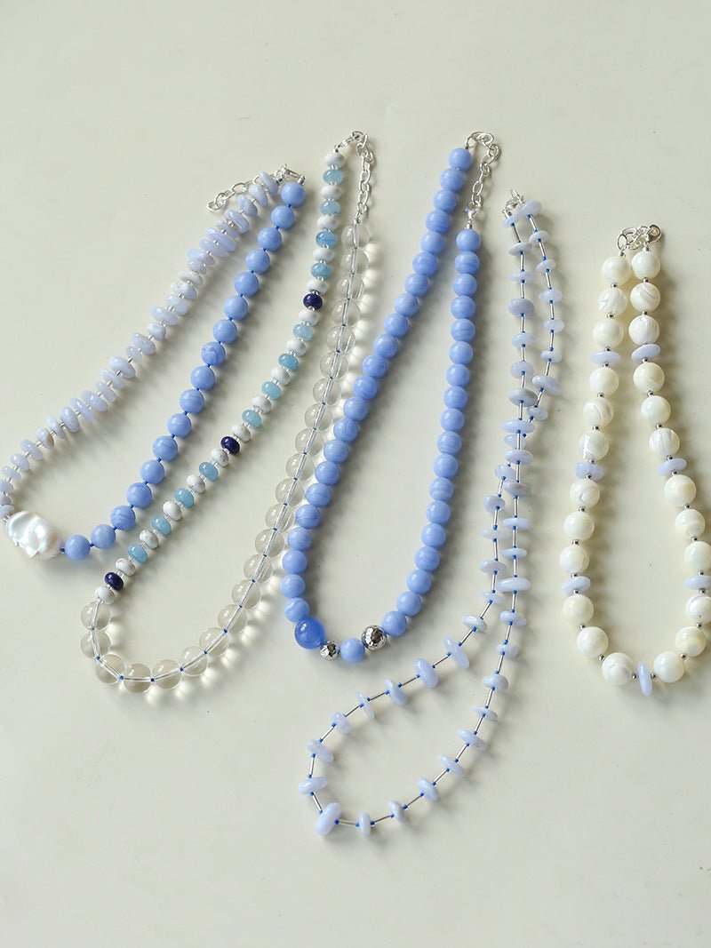 Mother of Pearl & Blue Lace Agate Necklace - floysun