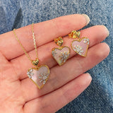 Mother of Pearl Heart Stud Earrings with Daisy CZ Detail - floysun