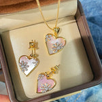 Mother of Pearl Heart Stud Earrings with Daisy CZ Detail - floysun