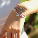 Mother-of-Pearl Initial Colorful Zircon Beaded Bracelet - floysun