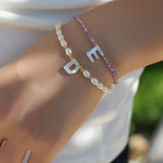 Mother-of-Pearl Initial Colorful Zircon Beaded Bracelet - floysun