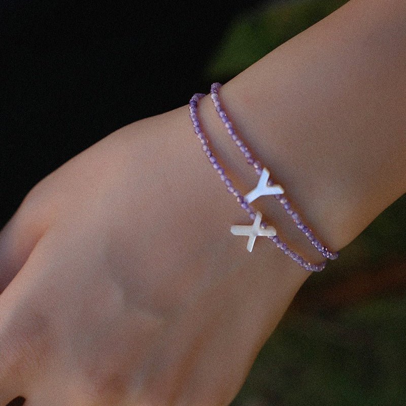 Mother-of-Pearl Initial Colorful Zircon Beaded Bracelet - floysun