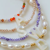Mother-of-Pearl Initial Colorful Zircon Beaded Bracelet - floysun