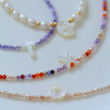 Mother-of-Pearl Initial Colorful Zircon Beaded Bracelet - floysun