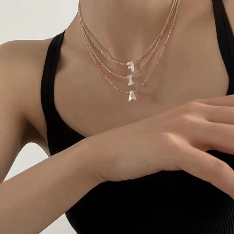 Mother-of-Pearl Initial Colorful Zircon Beaded Necklace - floysun
