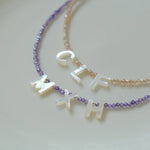 Mother-of-Pearl Initial Colorful Zircon Beaded Necklace - floysun