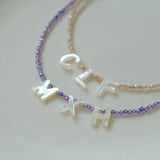 Mother-of-Pearl Initial Colorful Zircon Beaded Necklace - floysun