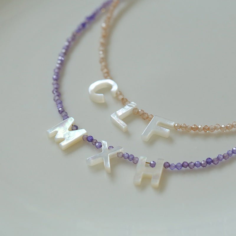 Mother-of-Pearl Initial Colorful Zircon Beaded Necklace - floysun