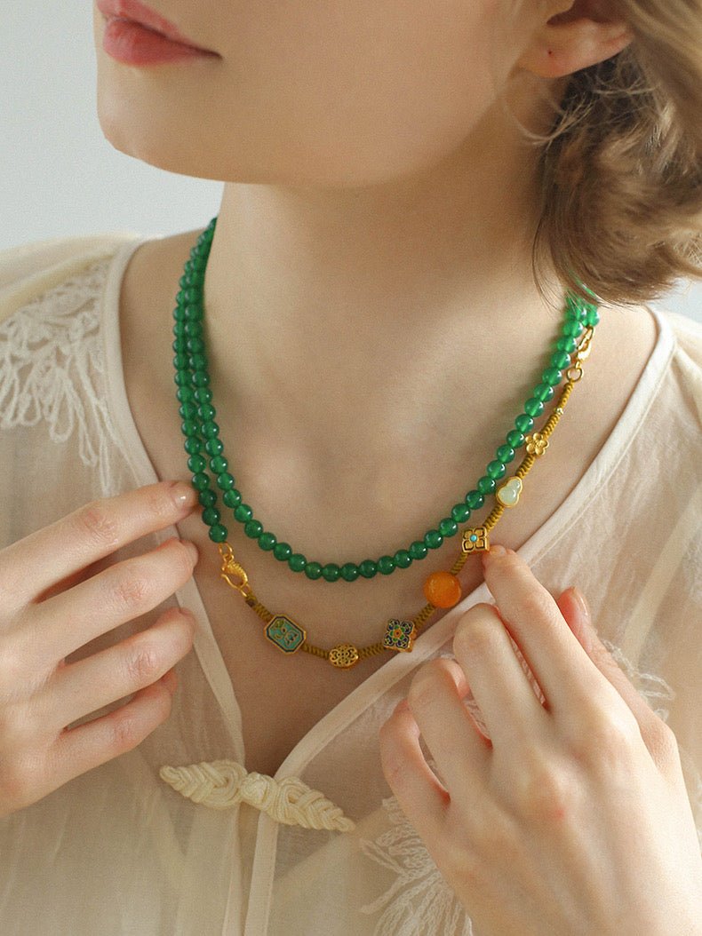 Multi-element Green Onyx Long Detachable Necklace - floysun