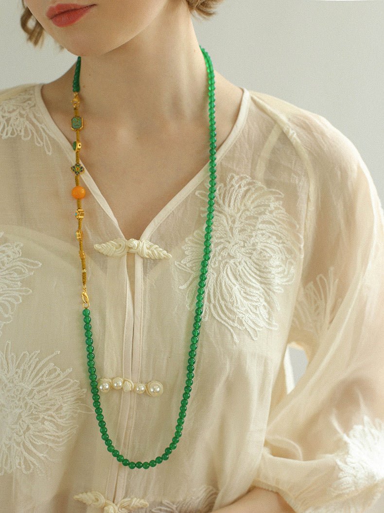 Multi-element Green Onyx Long Detachable Necklace - floysun