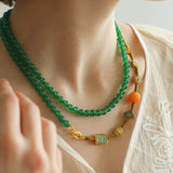 Multi-element Green Onyx Long Detachable Necklace - floysun