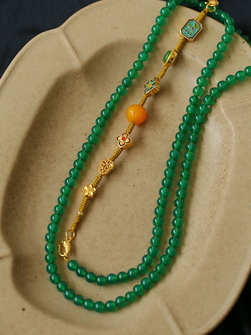 Multi-element Green Onyx Long Detachable Necklace - floysun