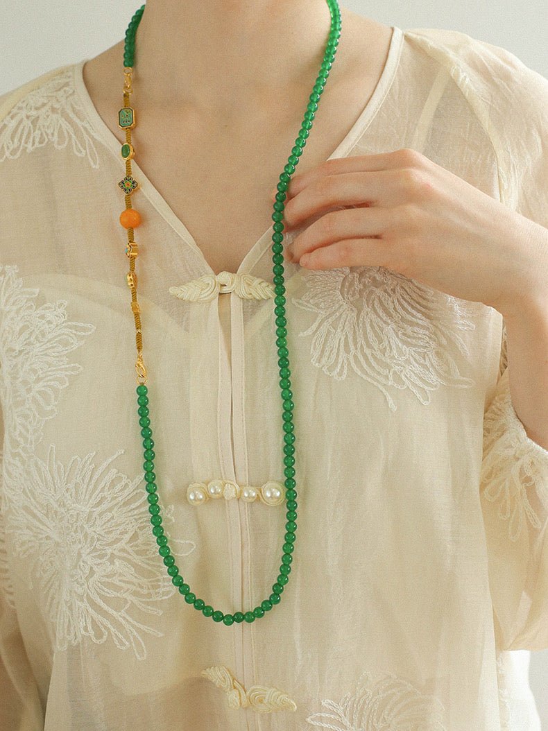 Multi-element Green Onyx Long Detachable Necklace - floysun