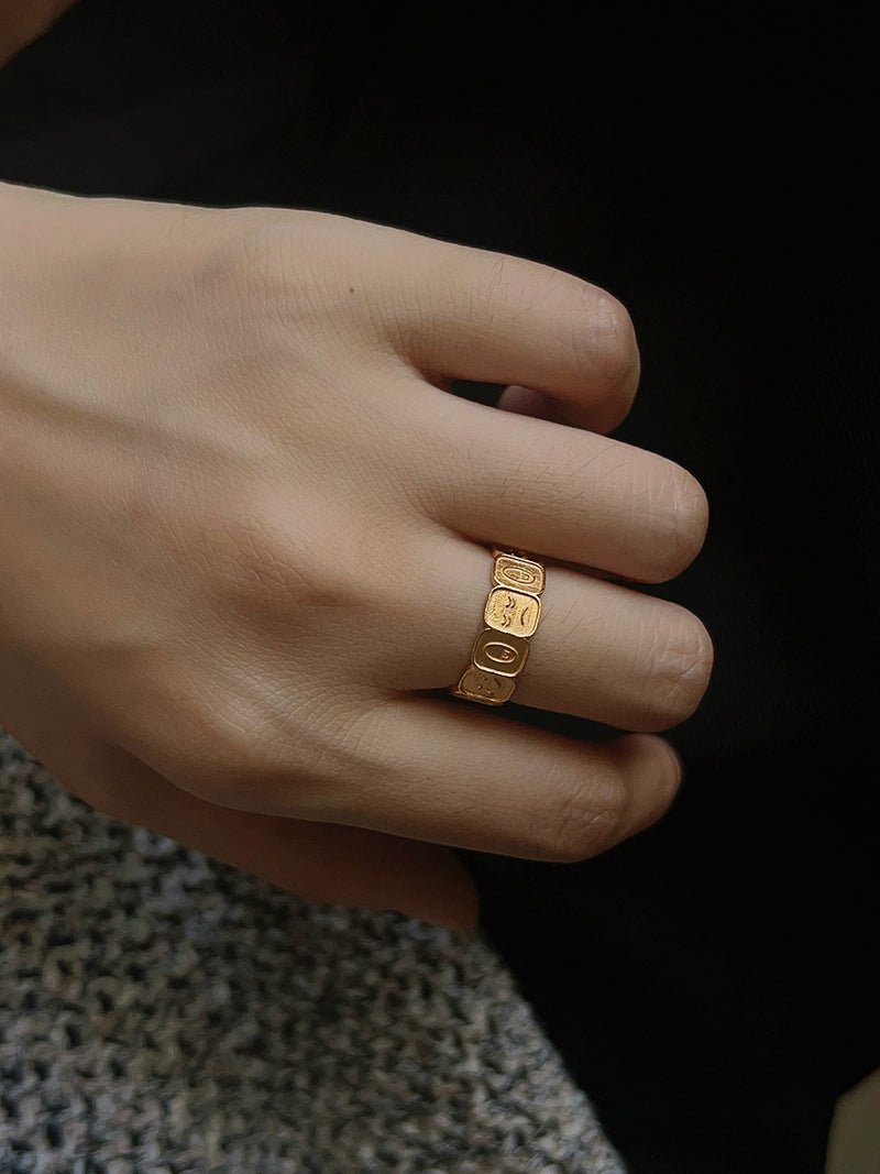 Multi Emotion Square Panel Open Adjustable Ring - floysun