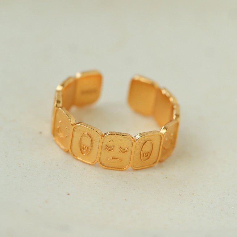 Multi Emotion Square Panel Open Adjustable Ring - floysun