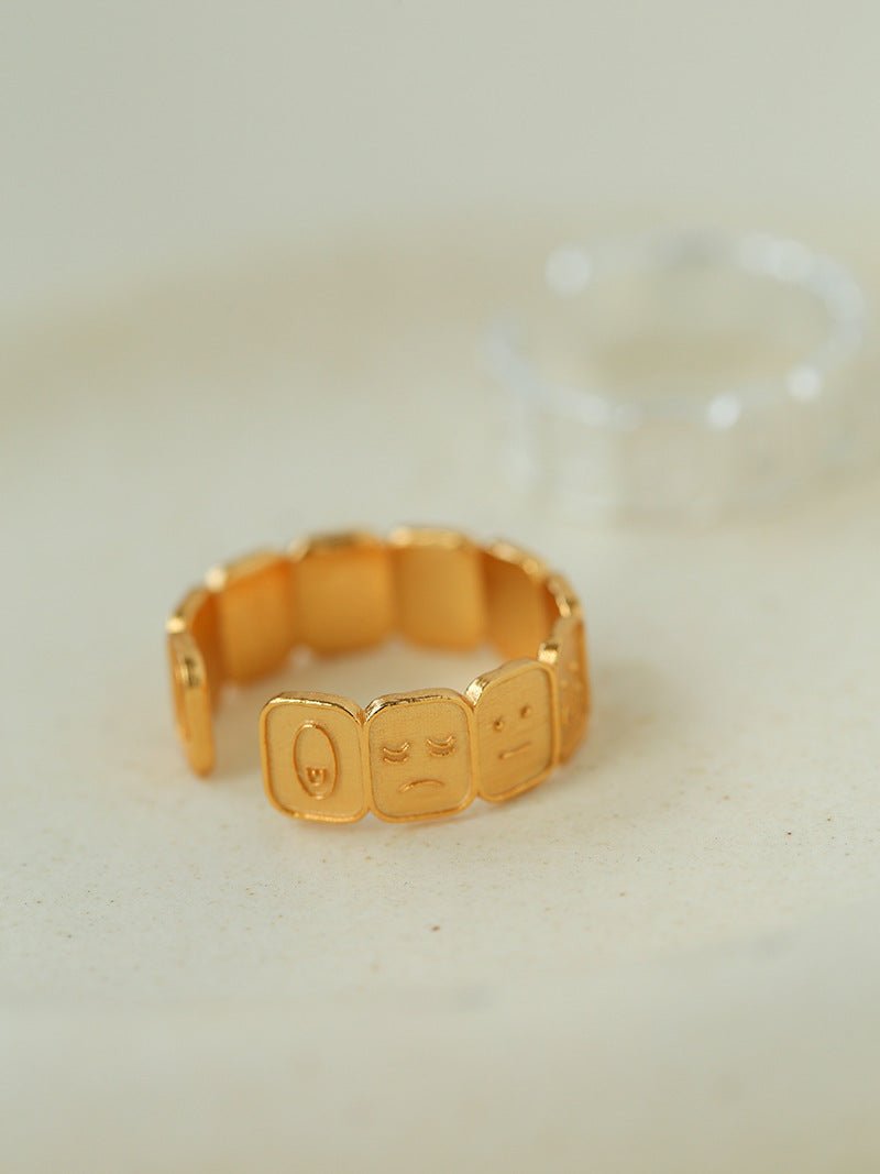 Multi Emotion Square Panel Open Adjustable Ring - floysun