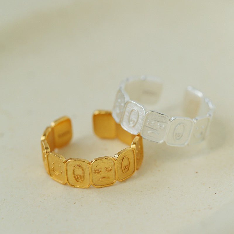 Multi Emotion Square Panel Open Adjustable Ring - floysun