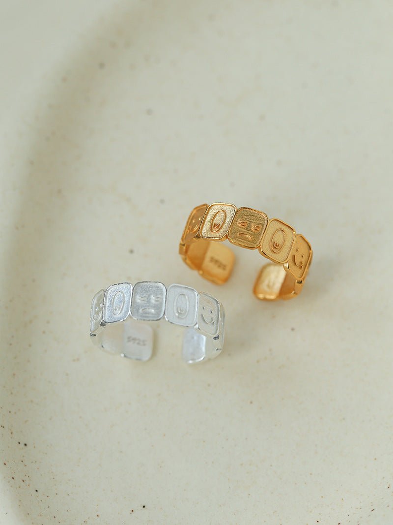 Multi Emotion Square Panel Open Adjustable Ring - floysun