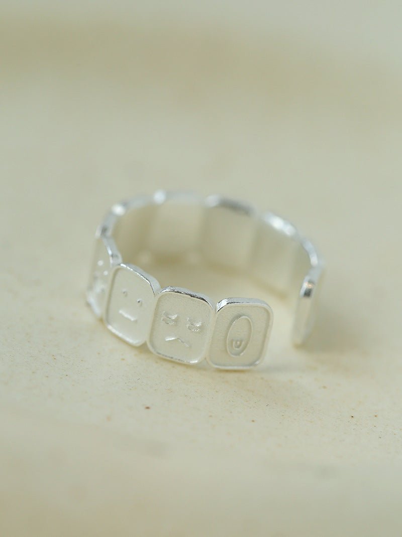Multi Emotion Square Panel Open Adjustable Ring - floysun