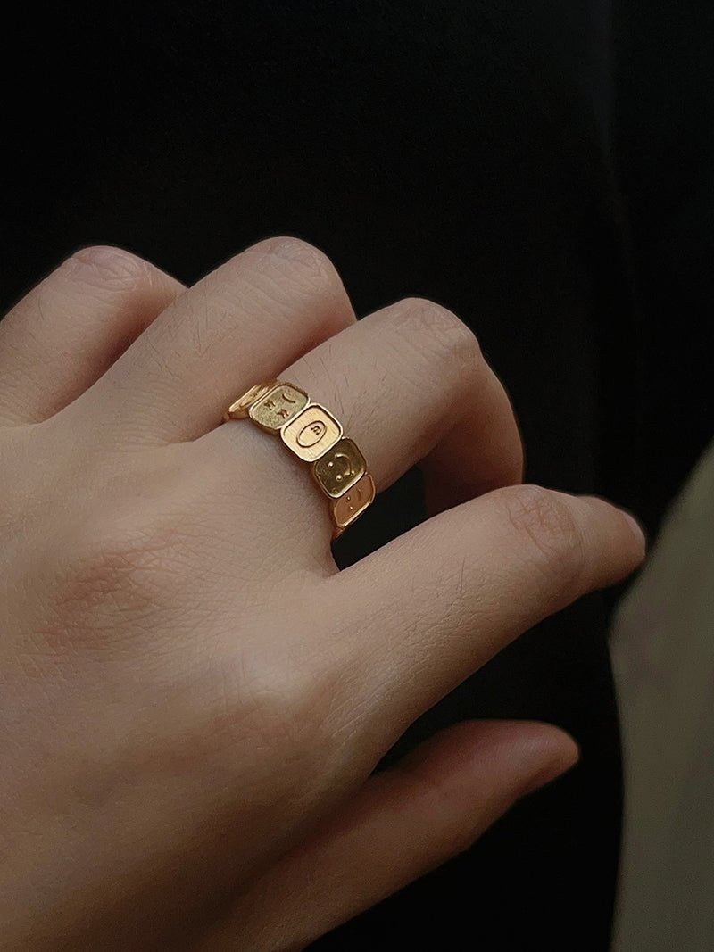 Multi Emotion Square Panel Open Adjustable Ring - floysun