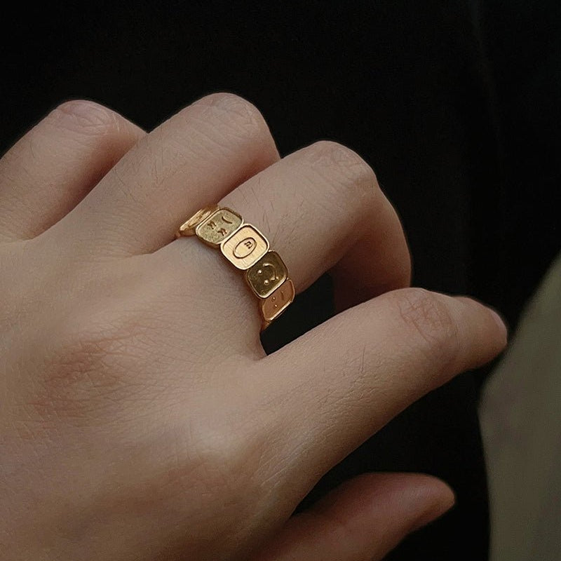 Multi Emotion Square Panel Open Adjustable Ring - floysun
