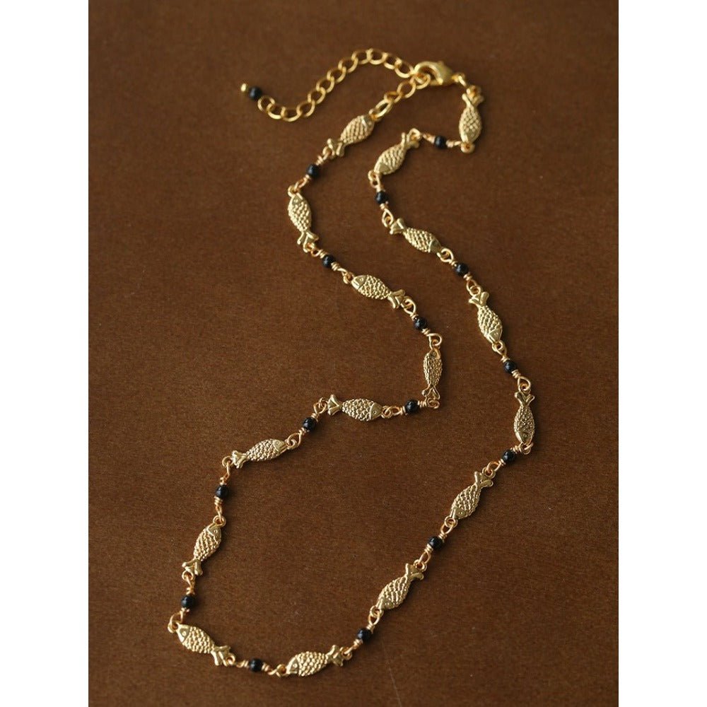 Multi-Fish Black Onyx & Blue Turquoise Necklace - floysun