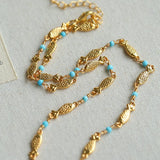Multi - Fish Black Onyx & Blue Turquoise Necklace - floysun