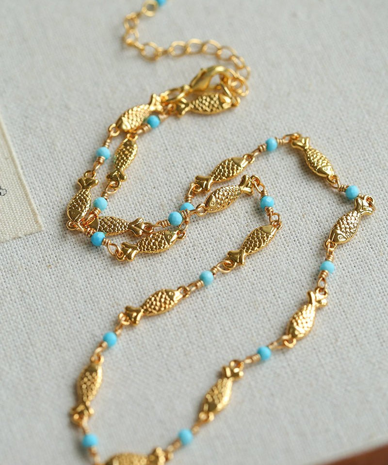 Multi - Fish Black Onyx & Blue Turquoise Necklace - floysun