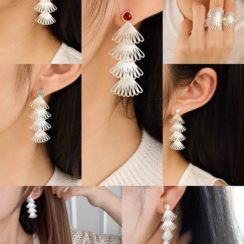 Multi - layer Fan - shaped Natural Stone Earrings - floysun