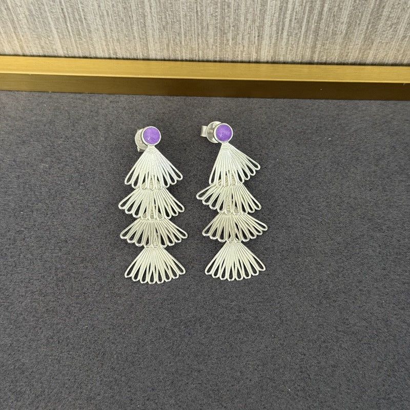 Multi - layer Fan - shaped Natural Stone Earrings - floysun