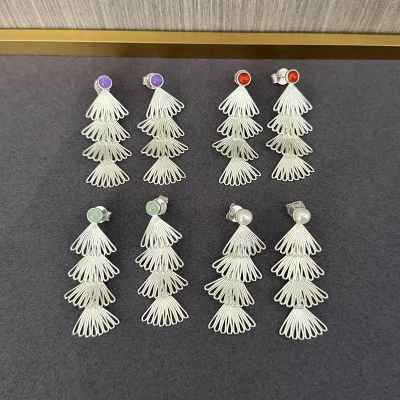 Multi - layer Fan - shaped Natural Stone Earrings - floysun