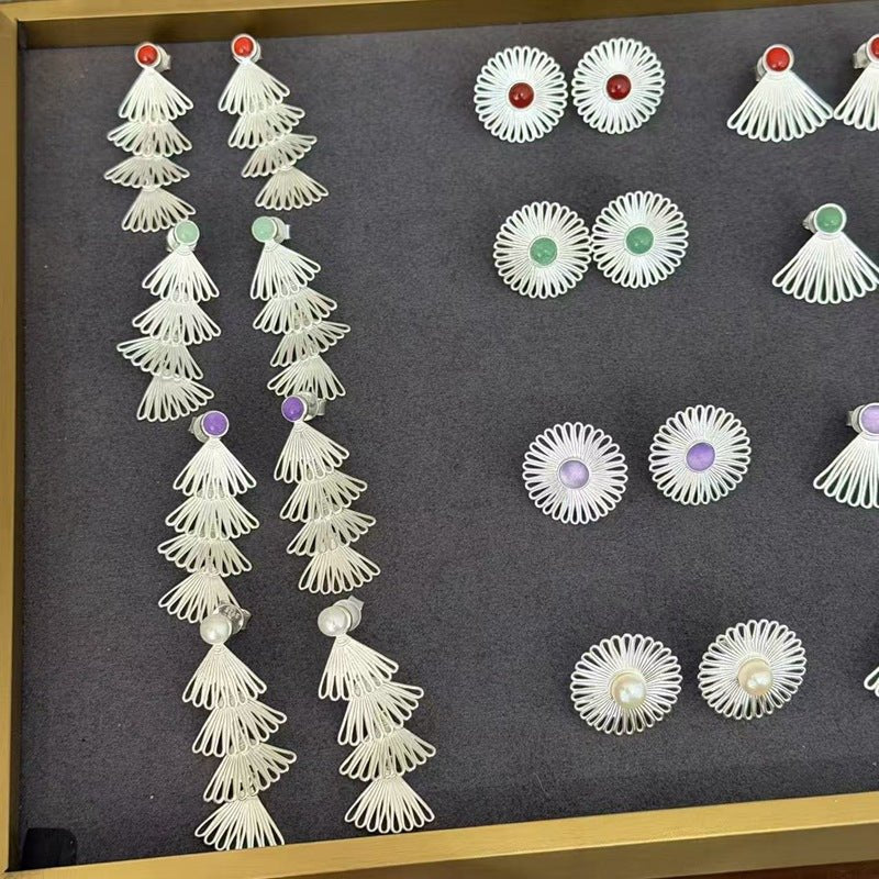 Multi - layer Fan - shaped Natural Stone Earrings - floysun